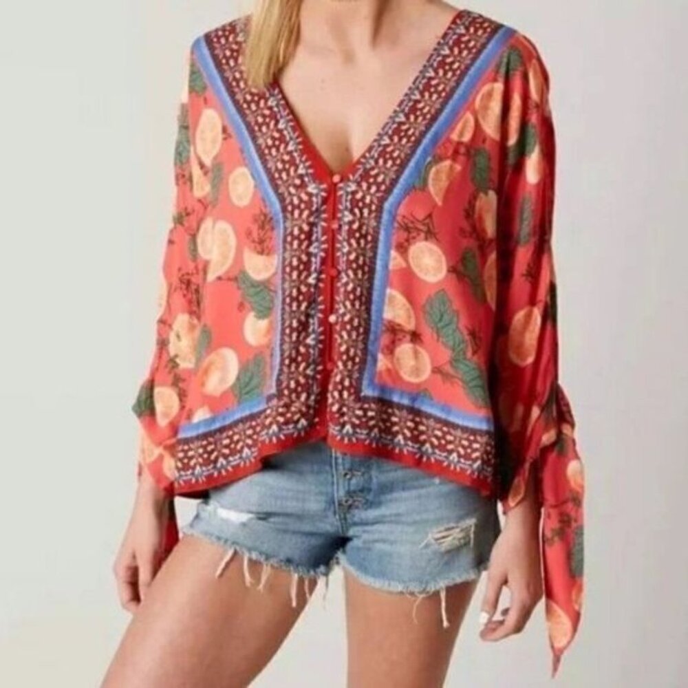 Free People Freshly Squeezed Printed Top in Red XS